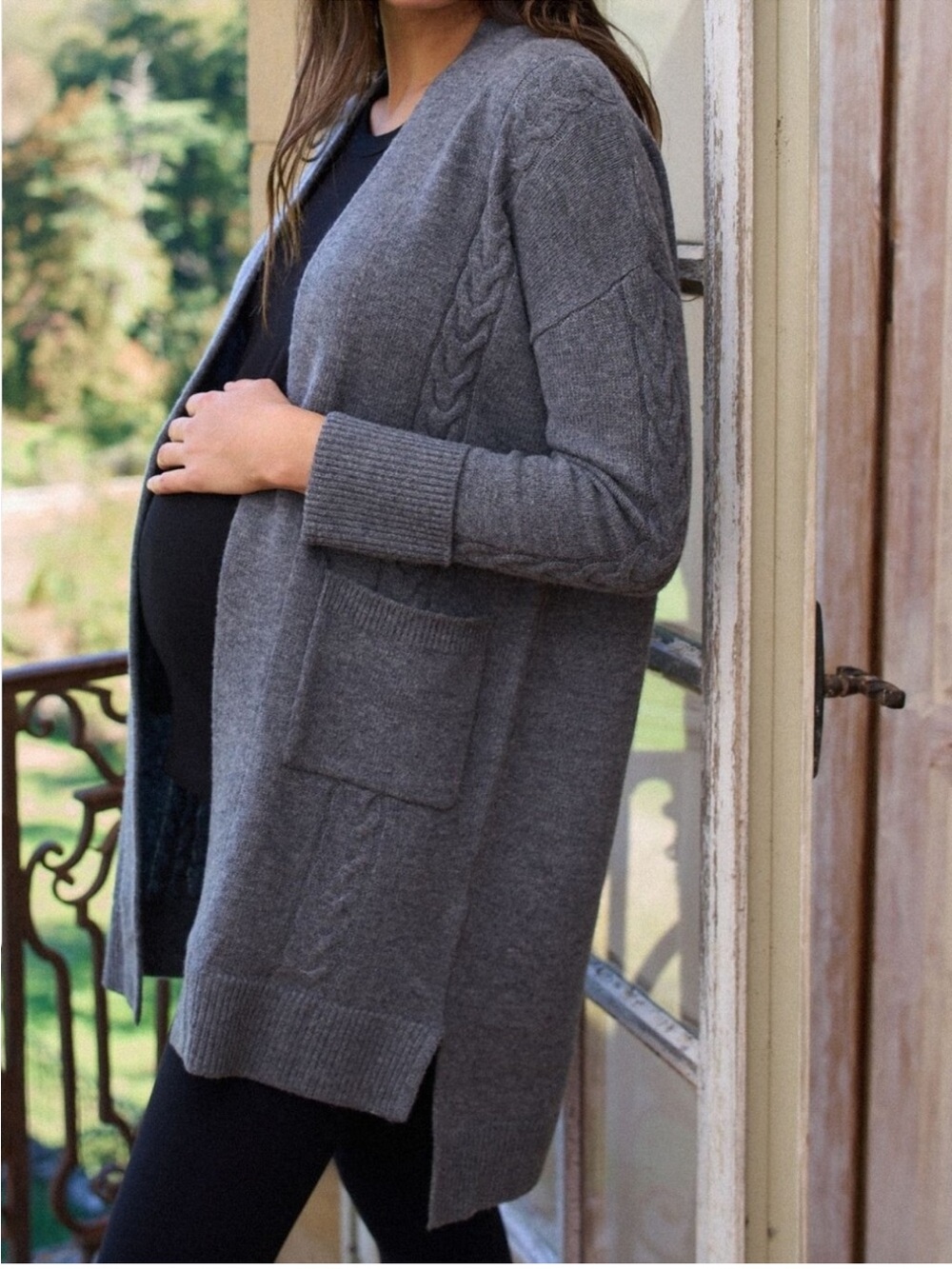 Seraphine Premium Soft 100% Wool Long Line Maternity Open Cardigan Cozy Sweater